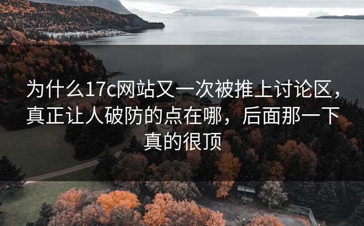为什么17c网站又一次被推上讨论区，真正让人破防的点在哪，后面那一下真的很顶